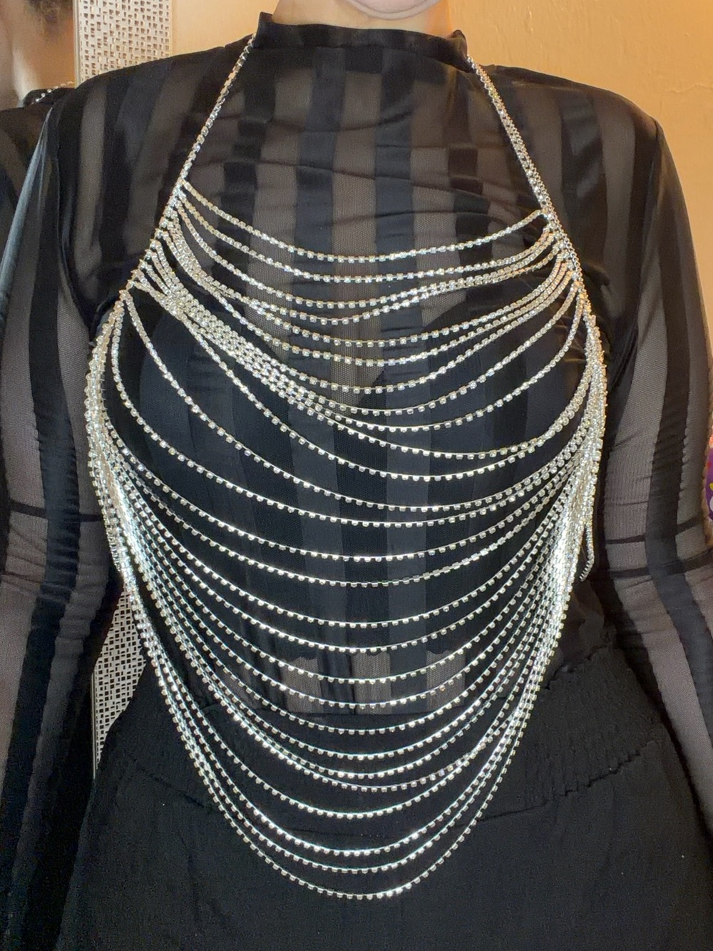 Silver Layered Rhinestone Draped Body Necklace - Women Jewelry